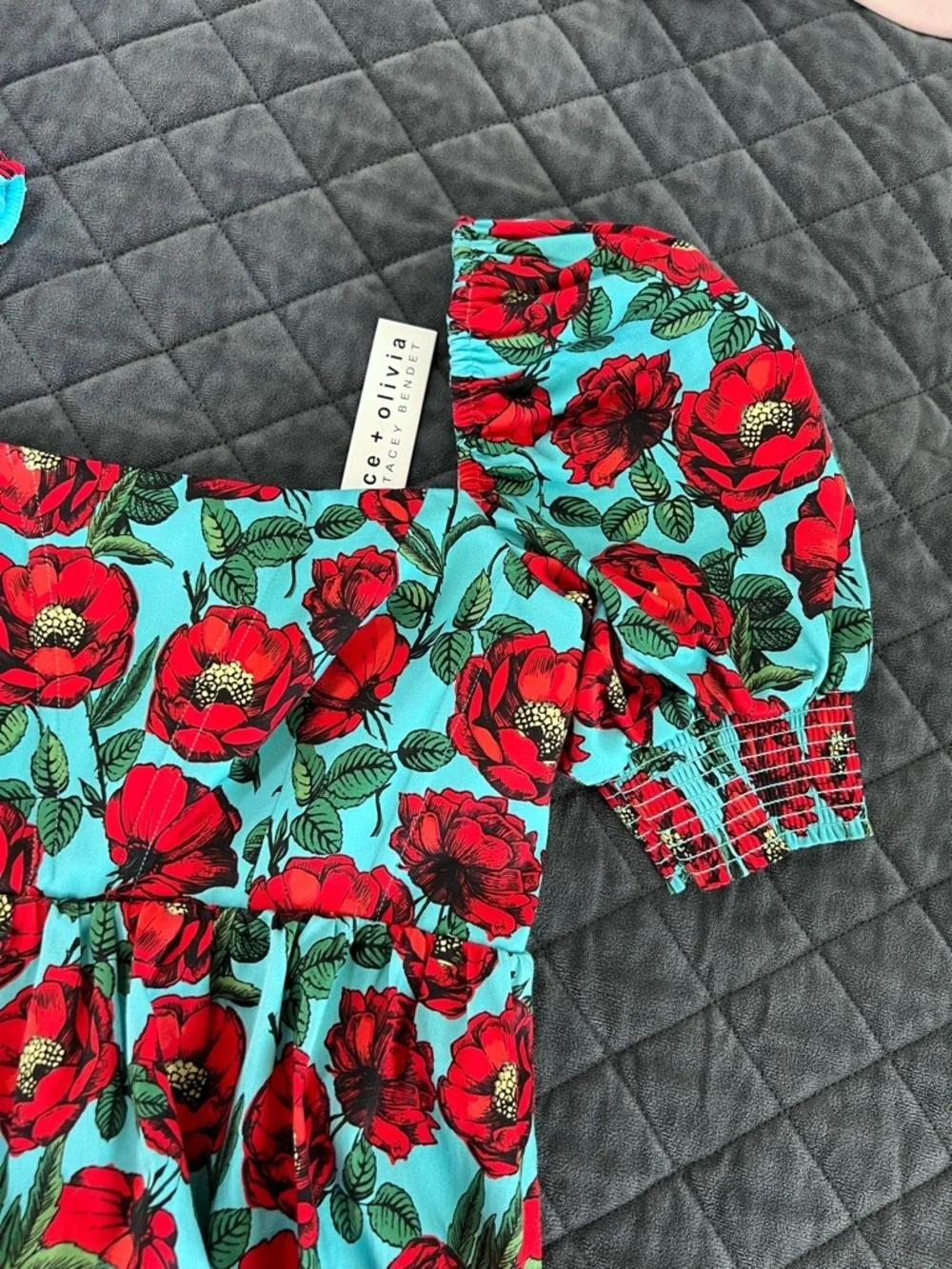 Alice + Olivia Mini Dress Woman Size 0 Beach Bliss Aqua Reyna Floral Empire B12